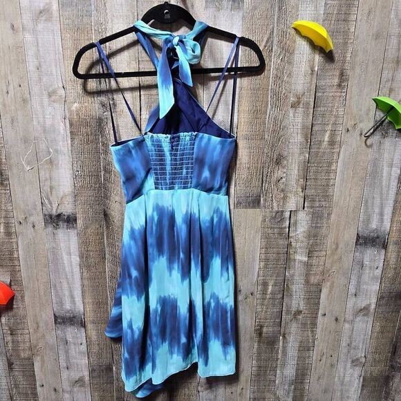 $445 Toccin NY Women's Blue Pleated Sarong Halter Mini Dress Size 2 - Picture 3 of 5